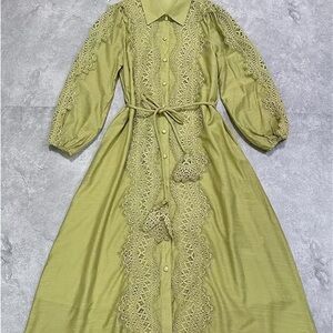 Elegant Olive Green Lace Maxi Dress